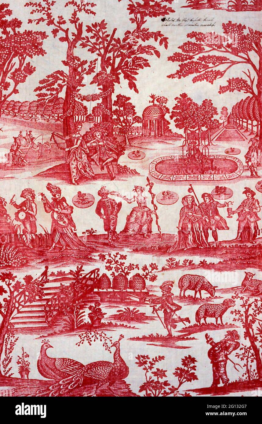 Commedia del - Arte (Furnishing Fabric) - before 1784 - England. Cotton, plain weave; copperplate printed. 1750 - 1784. Stock Photo