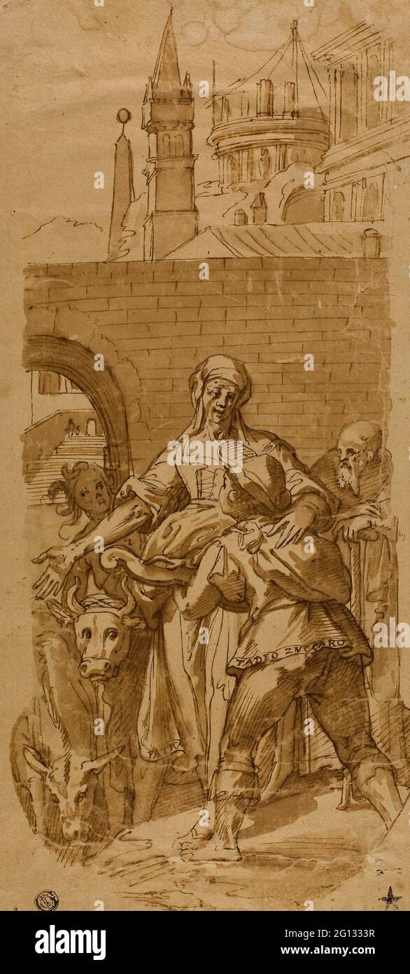 Federico Zuccaro. Taddeo Zuccaro at the Entrance to Rome, Greeted by Servitude, Hardship, and Toil - 1590s - After Federico Zuccaro (Italian, Stock Photo