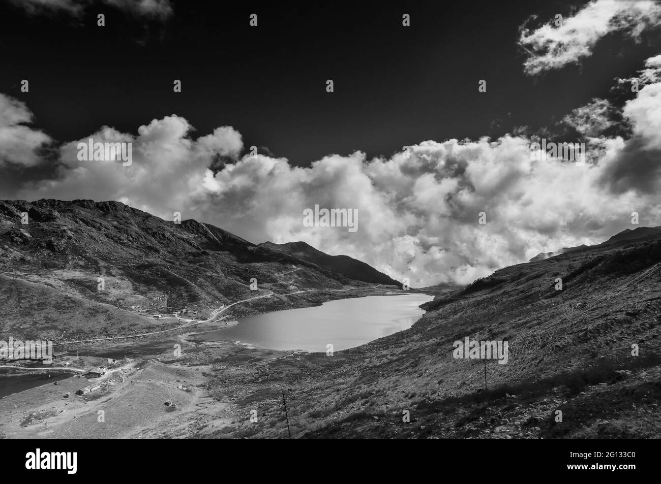 Elephant Lake, named due to it's shape as a lying elephant, remote high altitude lake at kupup Valley, Sikkim. Himalayan mountain range, Sikkim, India Stock Photo