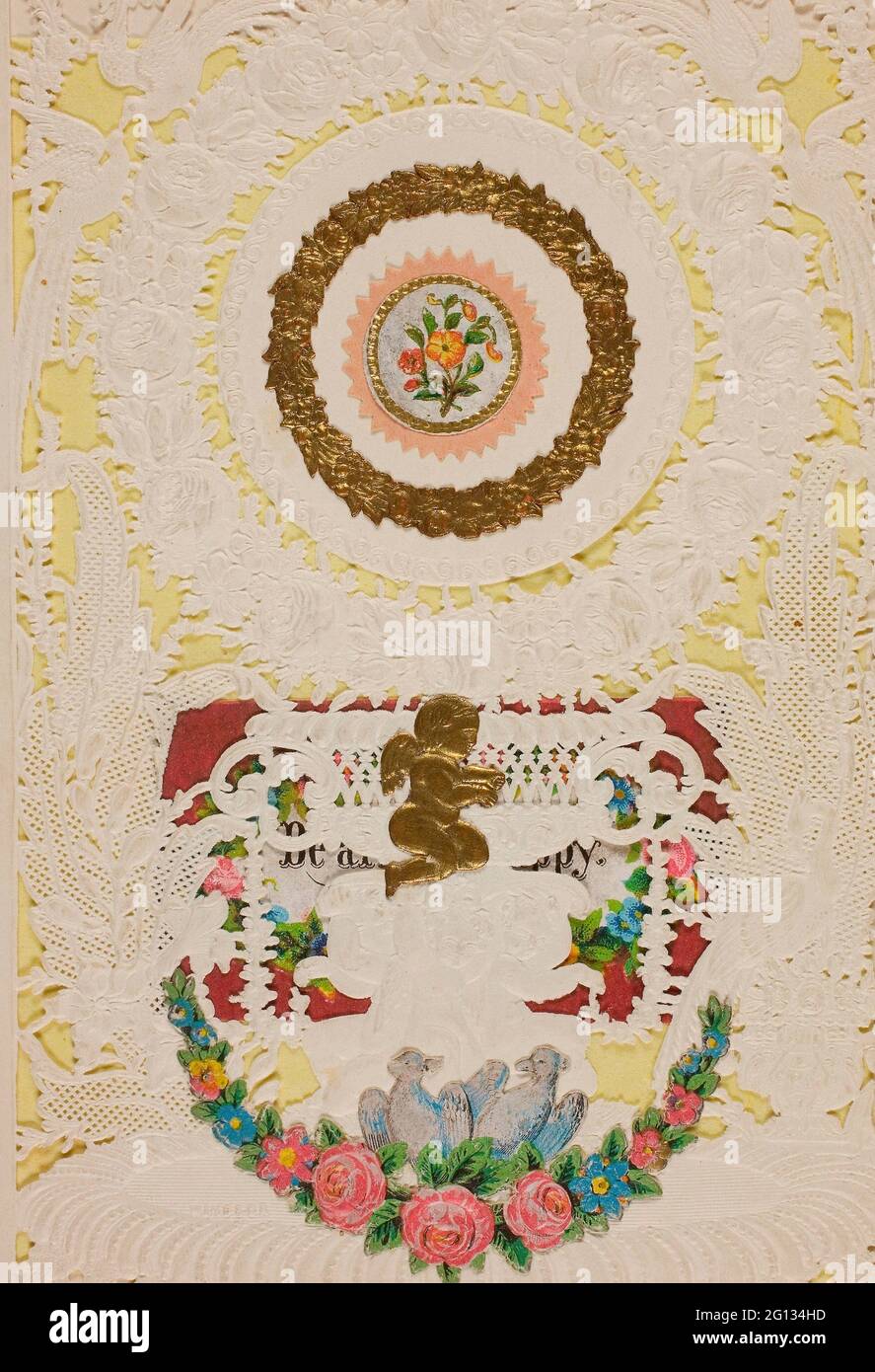 Collaged element on cut and embossed designed ivory wove paper hires