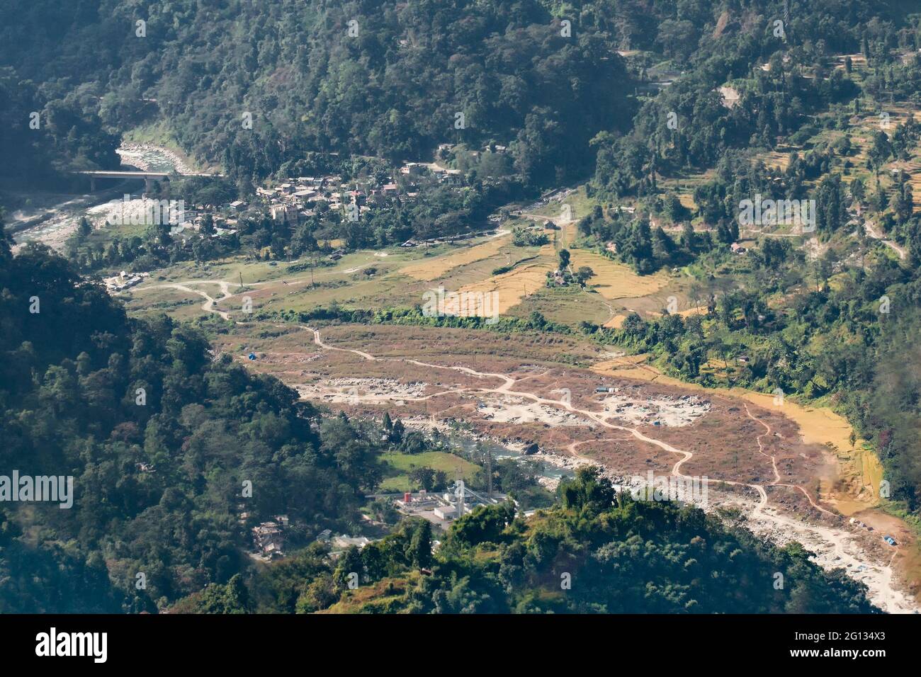 Twists and turns of river Tista or Teesta , which flows through sikkim