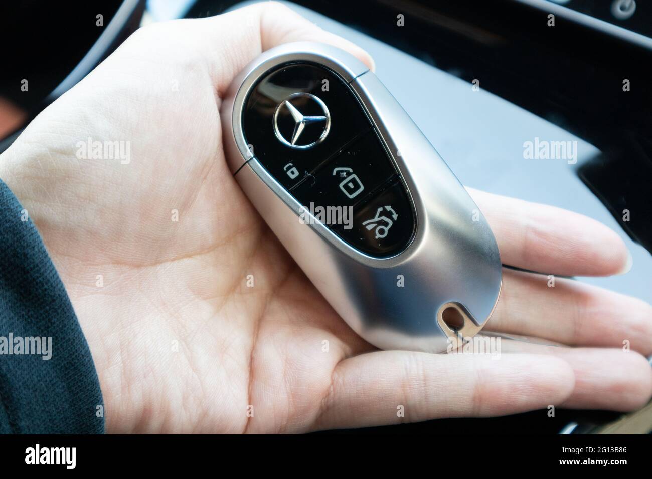 Hong Kong, China Jan 22, 2021 : Mercedes-Benz S500 4MATIC Car Key Jan 22 2021 in Hong Kong. Stock Photo