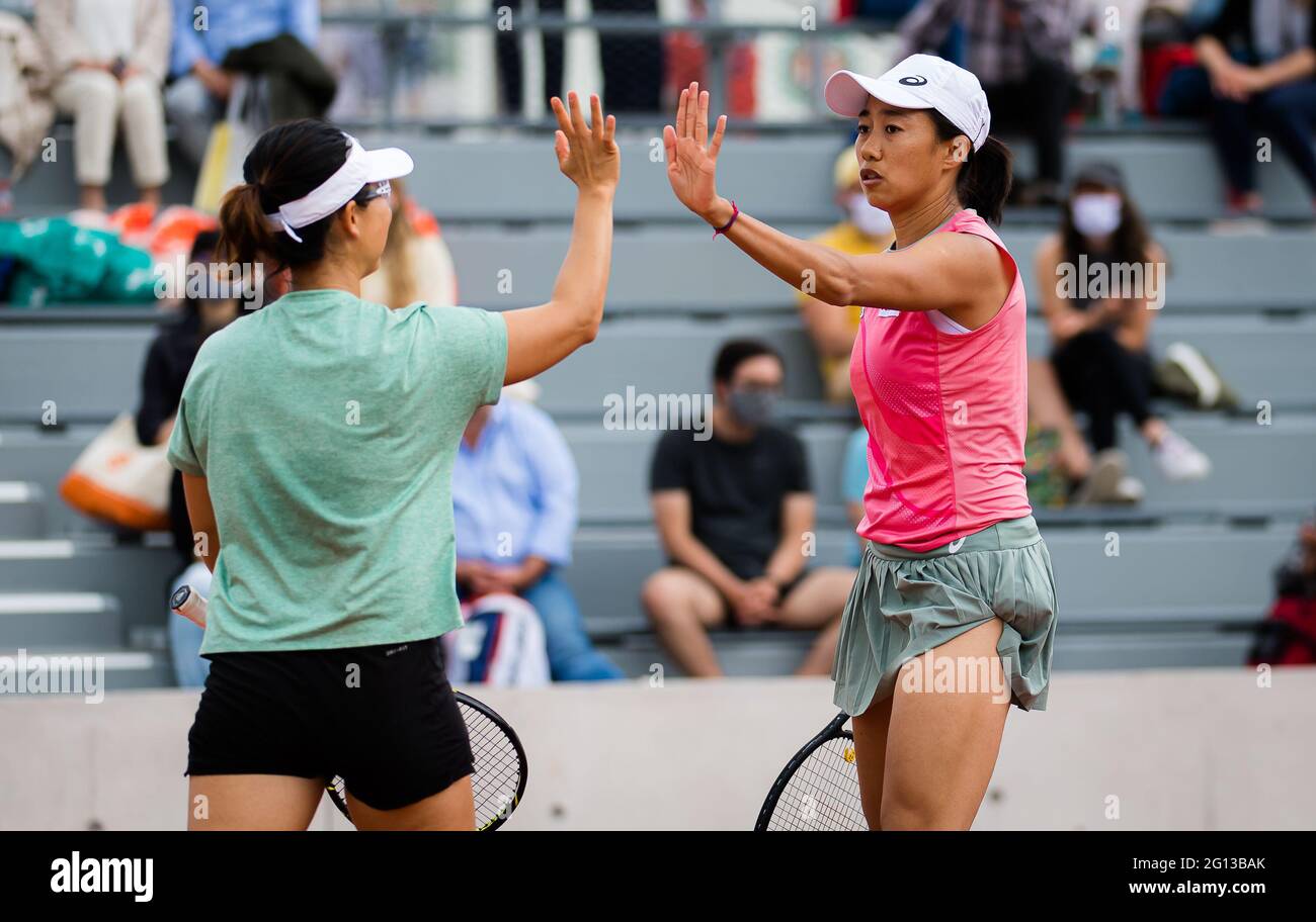 Paris, France. 04th June, 2021. Shuai Zhang and Yifan Xu of China in action  during the second doubles round of the Roland-Garros 2021, Grand Slam  tennis tournament on June 4, 2021 at