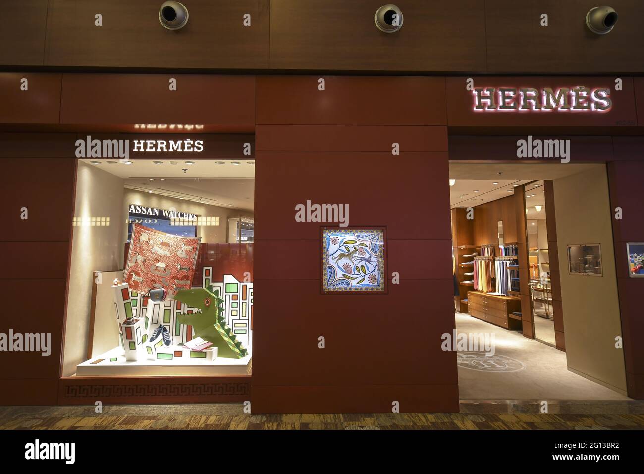 SINGAPORE, SINGAPORE - Dec 13, 2019: Singapore- 23 Nov, 2019: Hermes store at Singapore Changi Airport. Hermes is a French high fashion luxury goods m Stock Photo