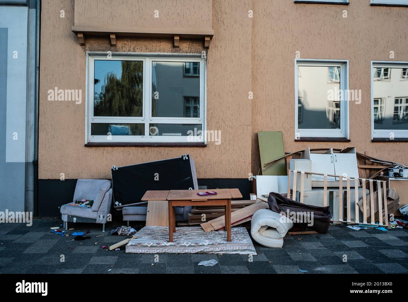 Furniture on the door of a house thrown away by an eviction in Germany