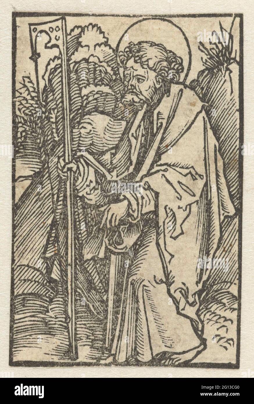 Apostle James De Minerere. The apostle James De Meere with a hatmaking arch (?). Stock Photo