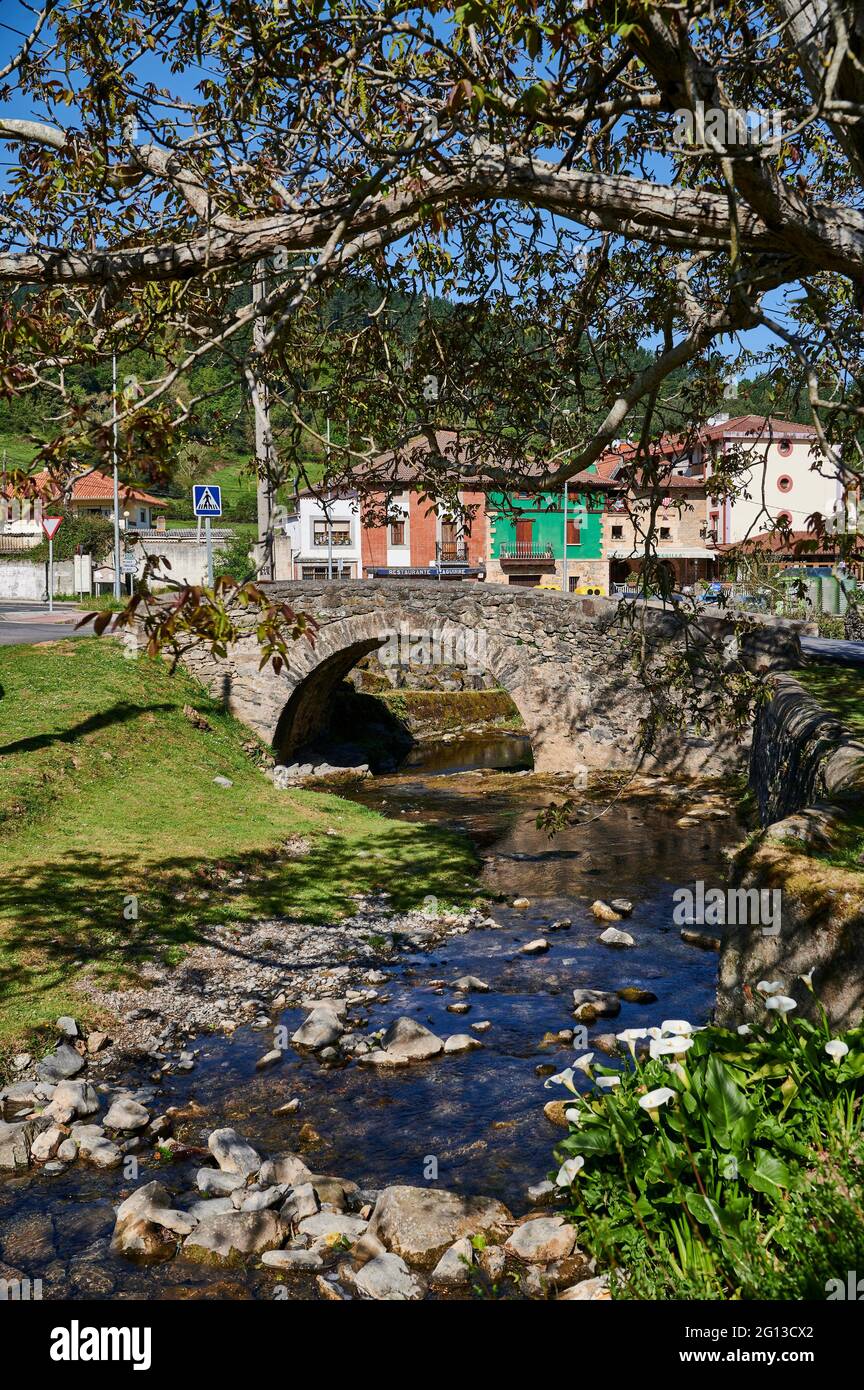 Stone Bridge, El Carral neighborhood, Sopuerta, Biscay, Basque Country, Spain, Europe. Stock Photo
