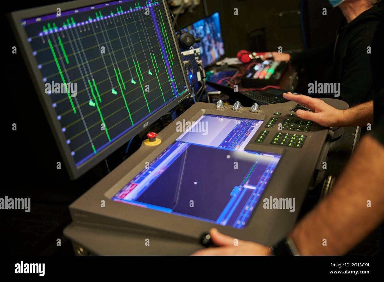 light control table in theater. Stock Photo