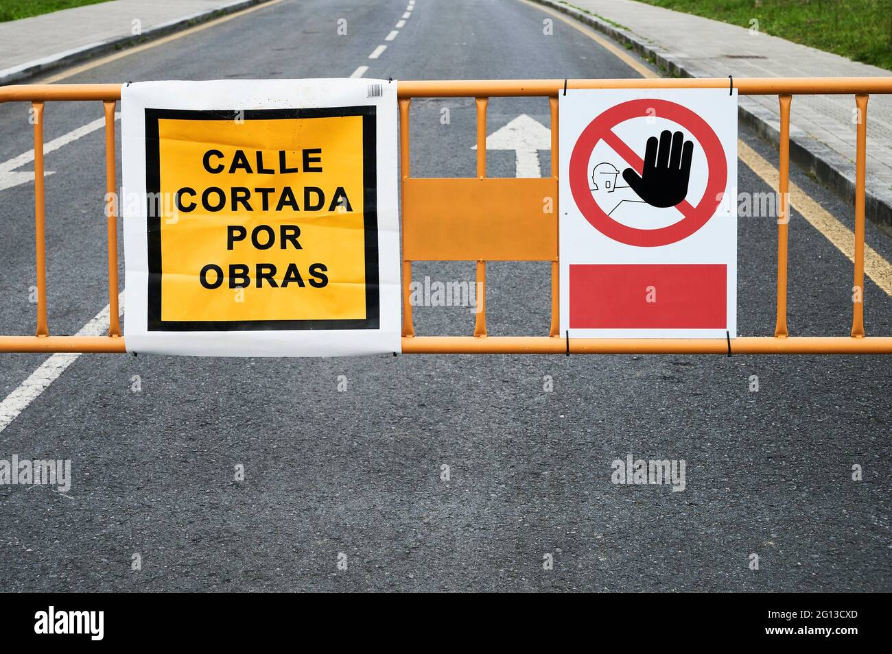 Stop, works in the street, no Trespassing. Stock Photo