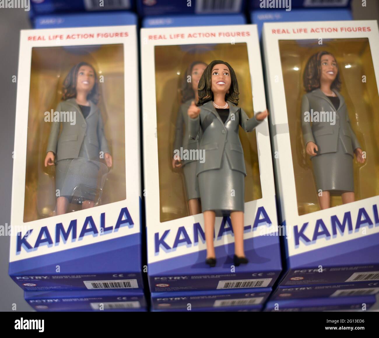 U.S. Vice President Kamala Harris action figures for sale in a store in New Mexico. Stock Photo