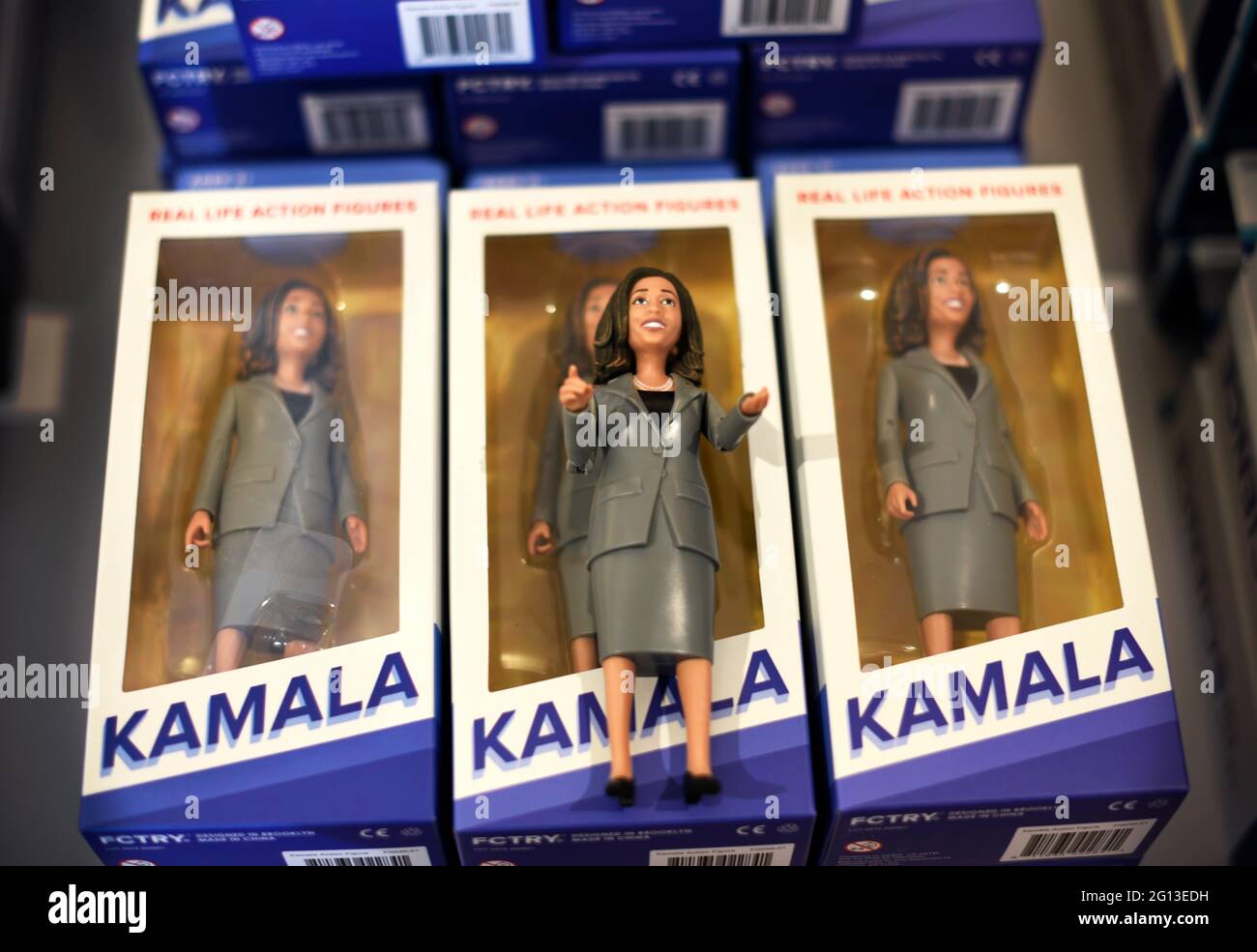 U.S. Vice President Kamala Harris action figures for sale in a store in New Mexico. Stock Photo
