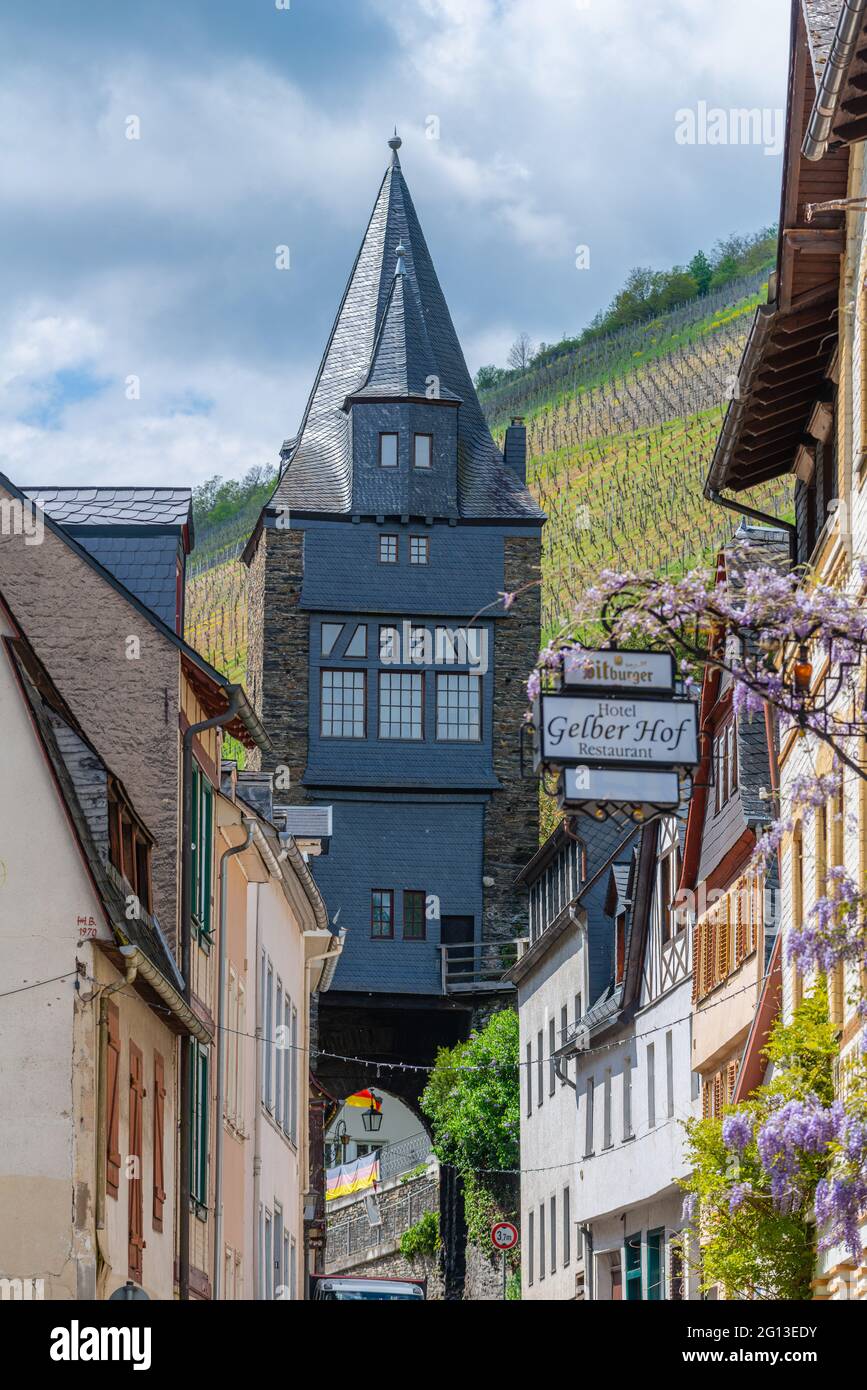 Small wine.trading town of Bacharach, Upper Middle Rhine Valley, UNESCO World Heritage, Rhineland-Palatinate, Germany Stock Photo