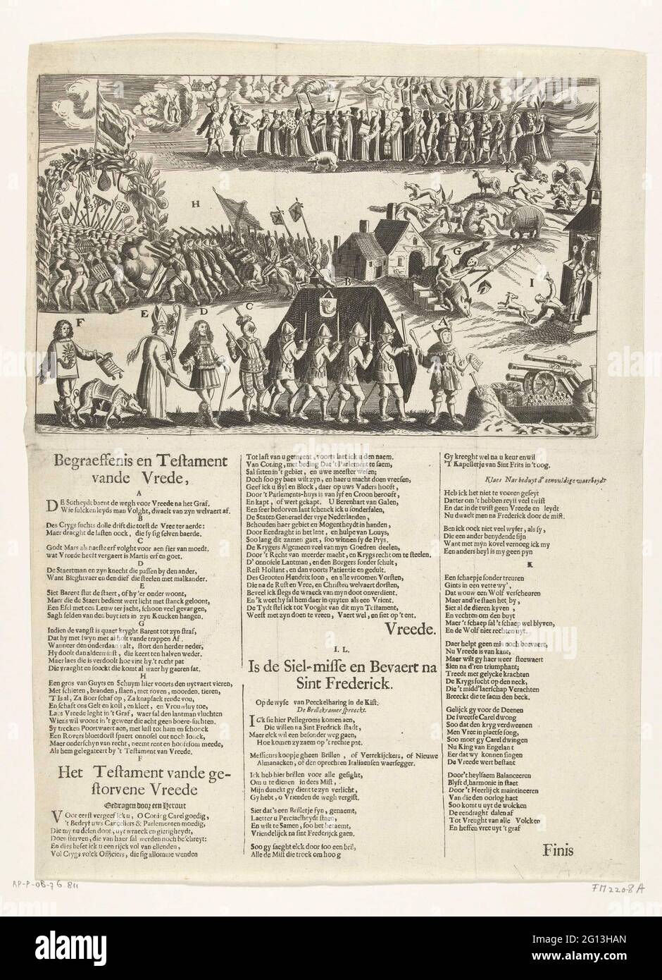 The funeral of peace, 1665; Begraisdis and Testament van de Peace. The  funeral of peace, 1665. Cartoon on the opponents of the Republic at the  start of the second English war. Peace