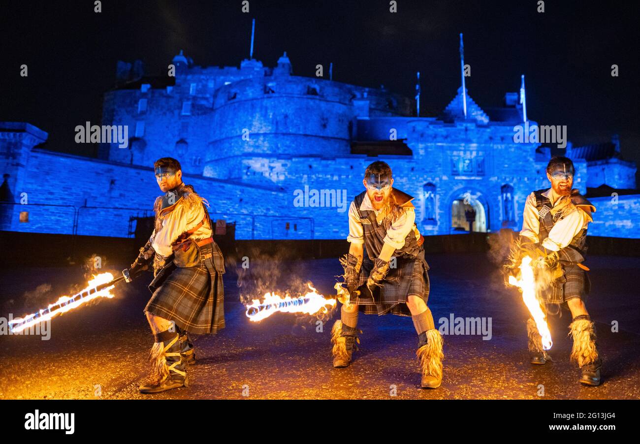 Hogmanay celebration preparations at Edinburgh Castle with performers