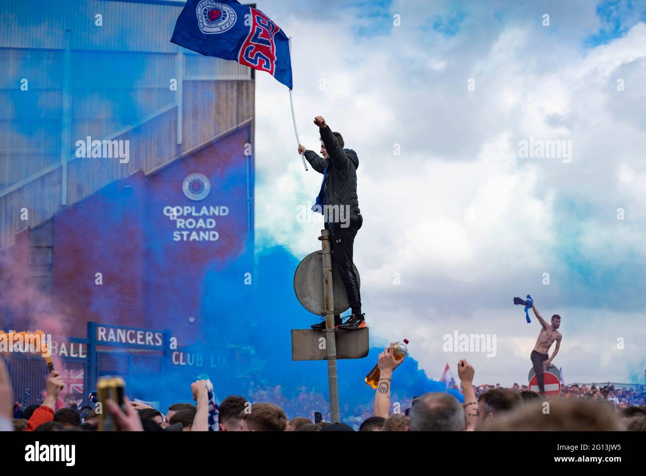 Scenes from Ibrox Park football stadium  in Glasgow following Rangers 55th league title win, Scotland, UK Stock Photo