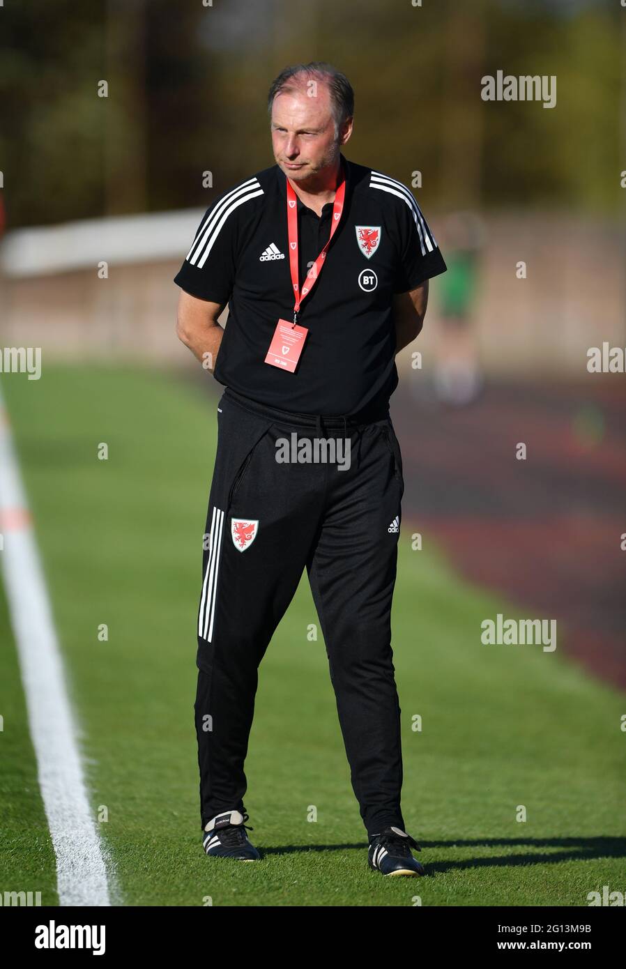 Wales U21 manager Paul Boden before the UEFA Euro Under 21 Group E Qualifying match at Stebonheath Park, Llanelli. Picture date: Friday June 4, 2021. Stock Photo