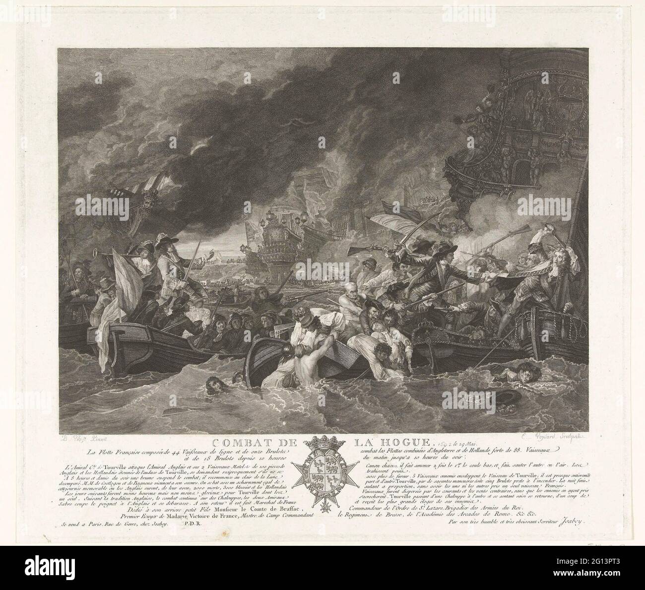 Sea battle at Cape La Hogue, 1692; Combat de la Hogue. Battle at Cape La  Hogue where the French among Admiraal de Tourville were defeated by the  combined fleet of England and