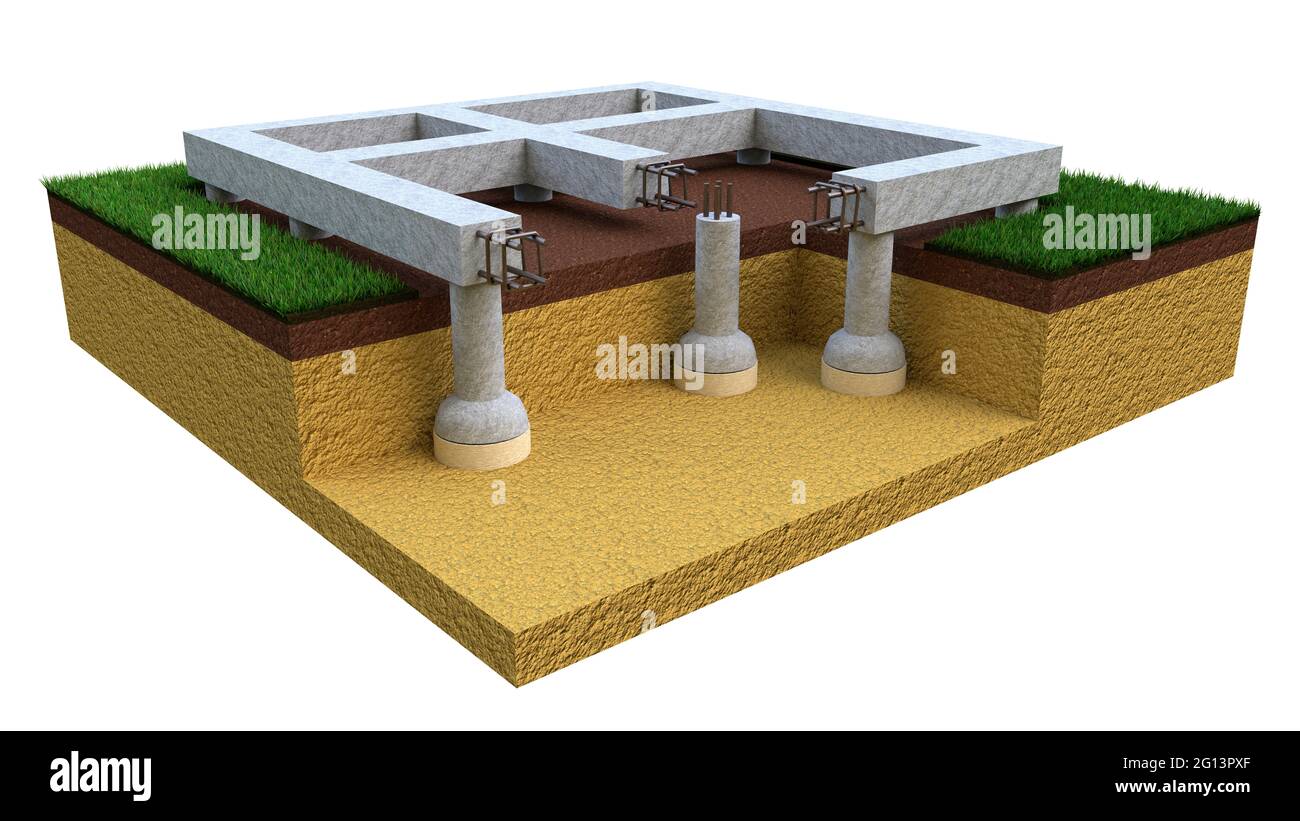 drilled belled foundation - isolated concept industrial 3D rendering Stock Photo