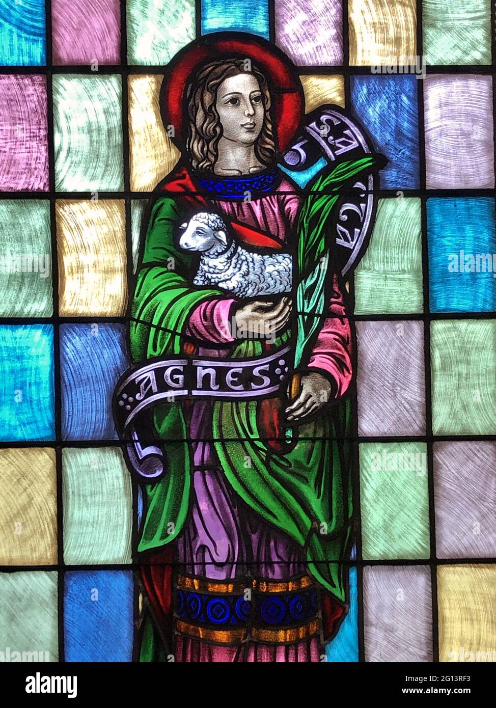 BILOXI, UNITED STATES May 31, 2021 Stained Glass window of St. Agnes