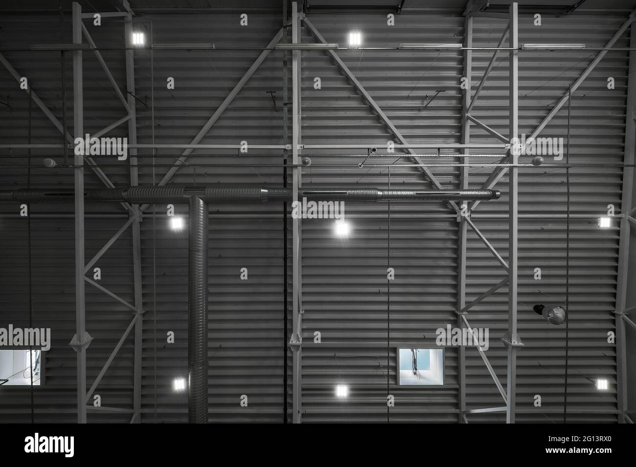 Industrial metal ceiling with led lights Stock Photo