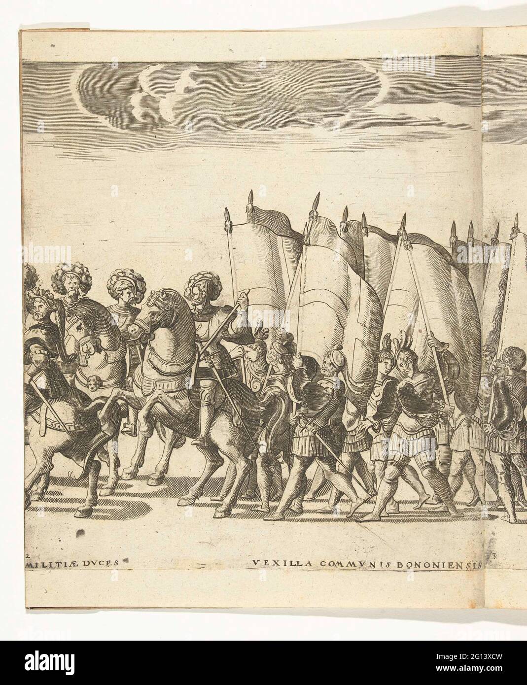 Riders and banner carriers, plate 2; Procession of Charles V with the