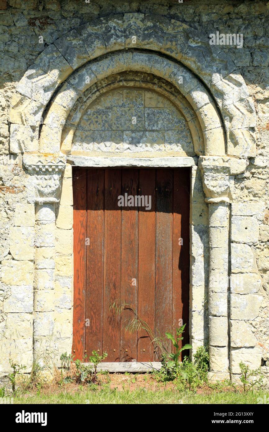South doorway to Church of Saint Mary Magdalen on Hamstreet Road, Ruckinge, Ashford, Kent, England, United Kingdom Stock Photo