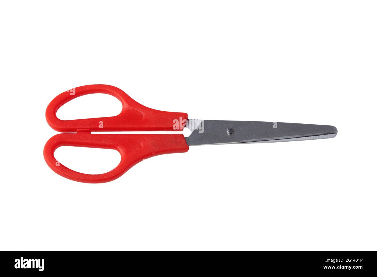 Used red scissors on white background Stock Photo