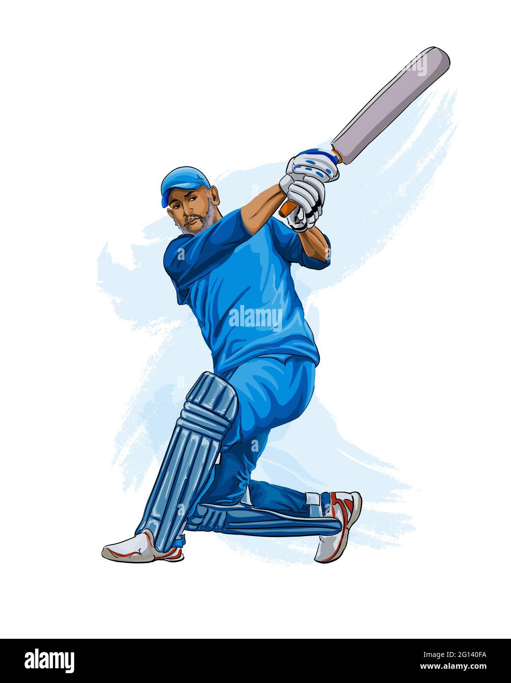 Abstract batsman playing cricket from splash of watercolors, colored