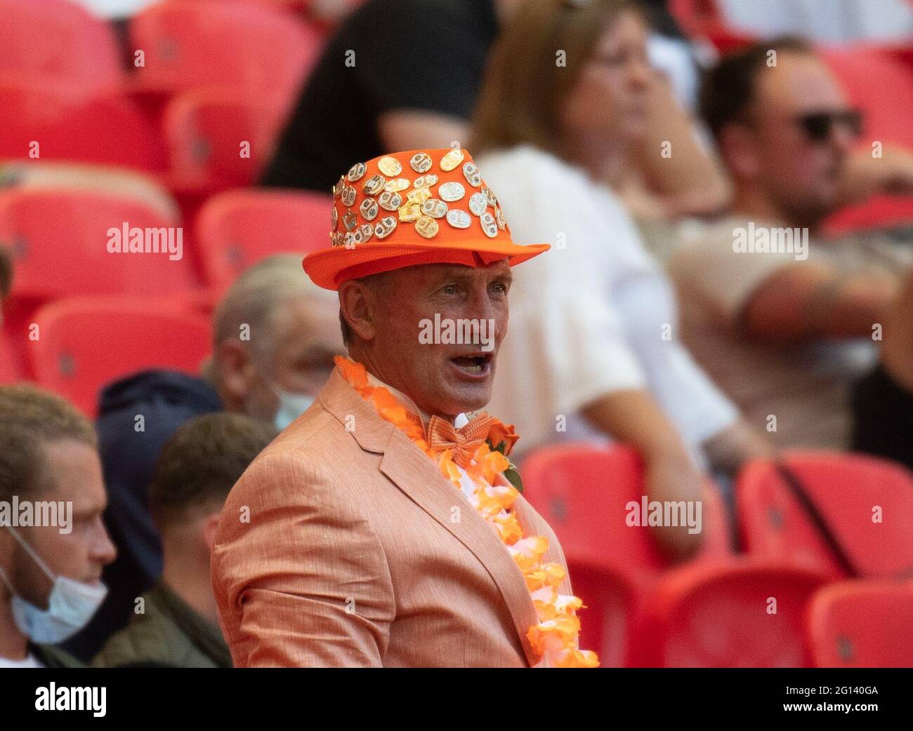 London, UK. 30th May, 2021. Blackpool fans during the Sky Bet League 1 play-off final match between Blackpool and Lincoln City at Wembley Stadium, London, England on 29 May 2021. Photo by Andrew Aleksiejczuk/PRiME Media Images. Credit: PRiME Media Images/Alamy Live News Stock Photo