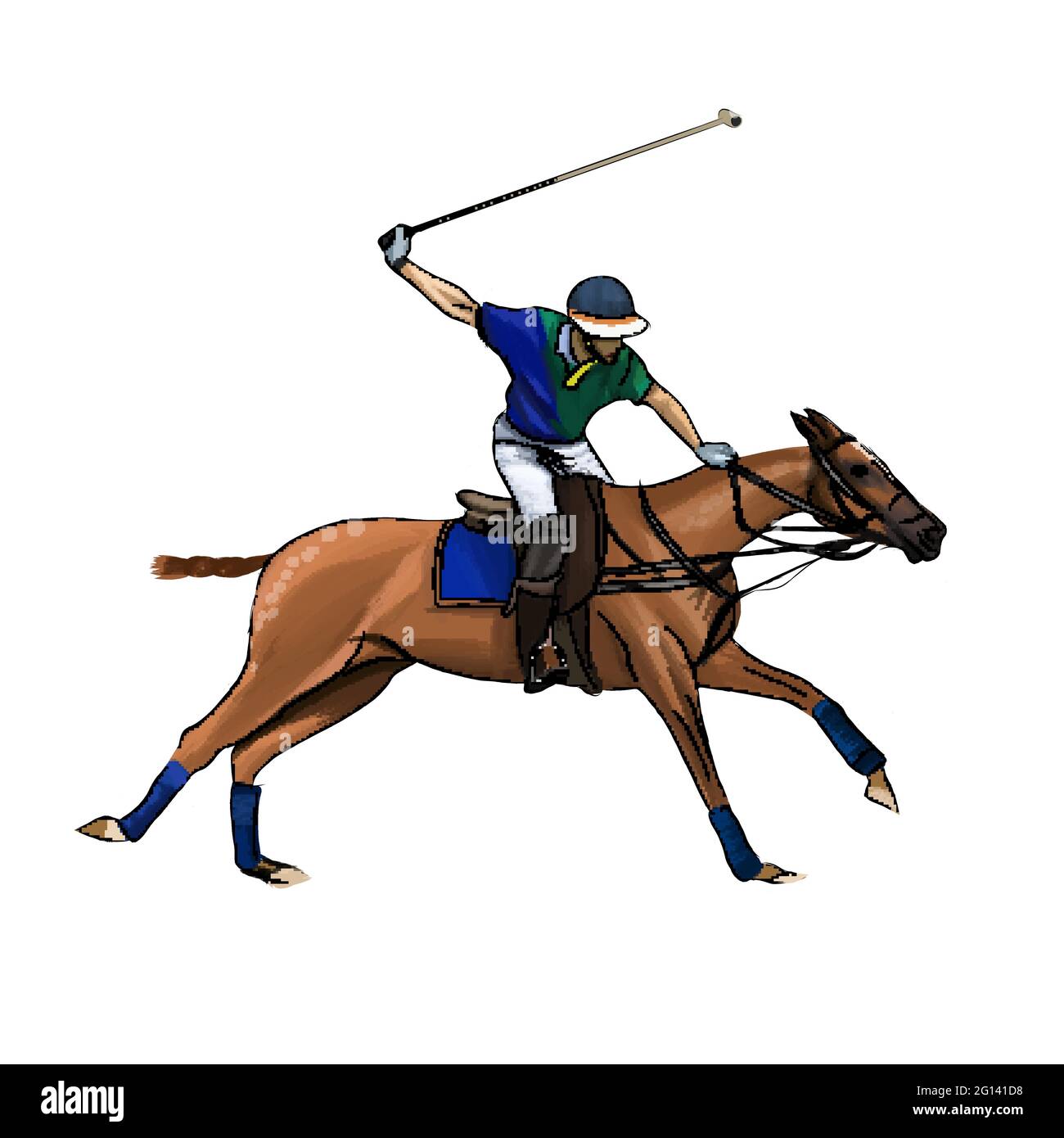 Equestrian polo with a jockey from splash of watercolors, colored drawing, realistic, Horseback riding. Vector illustration of paints Stock Vector