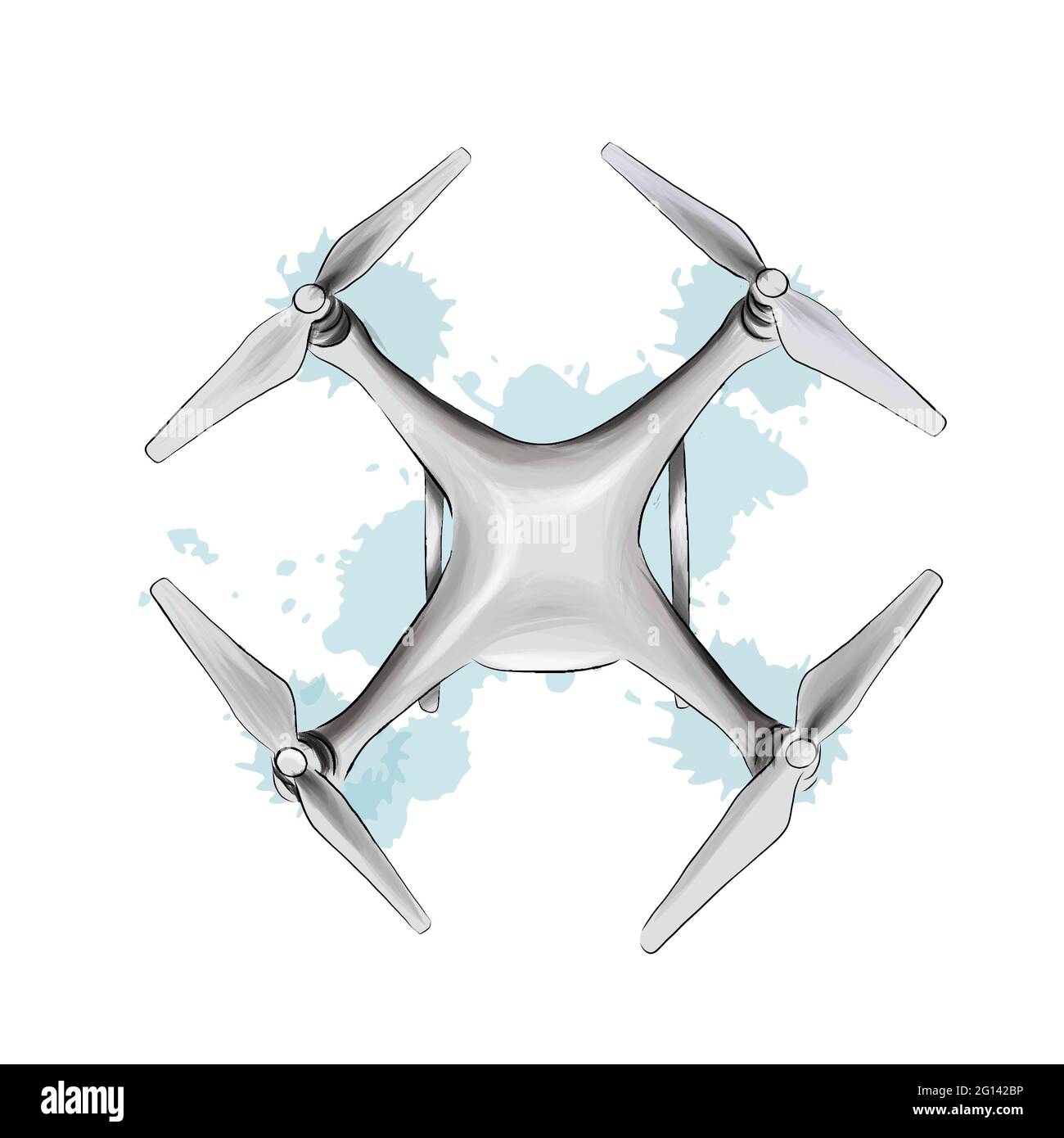 Unmanned drone from splash of watercolors, colored drawing, realistic