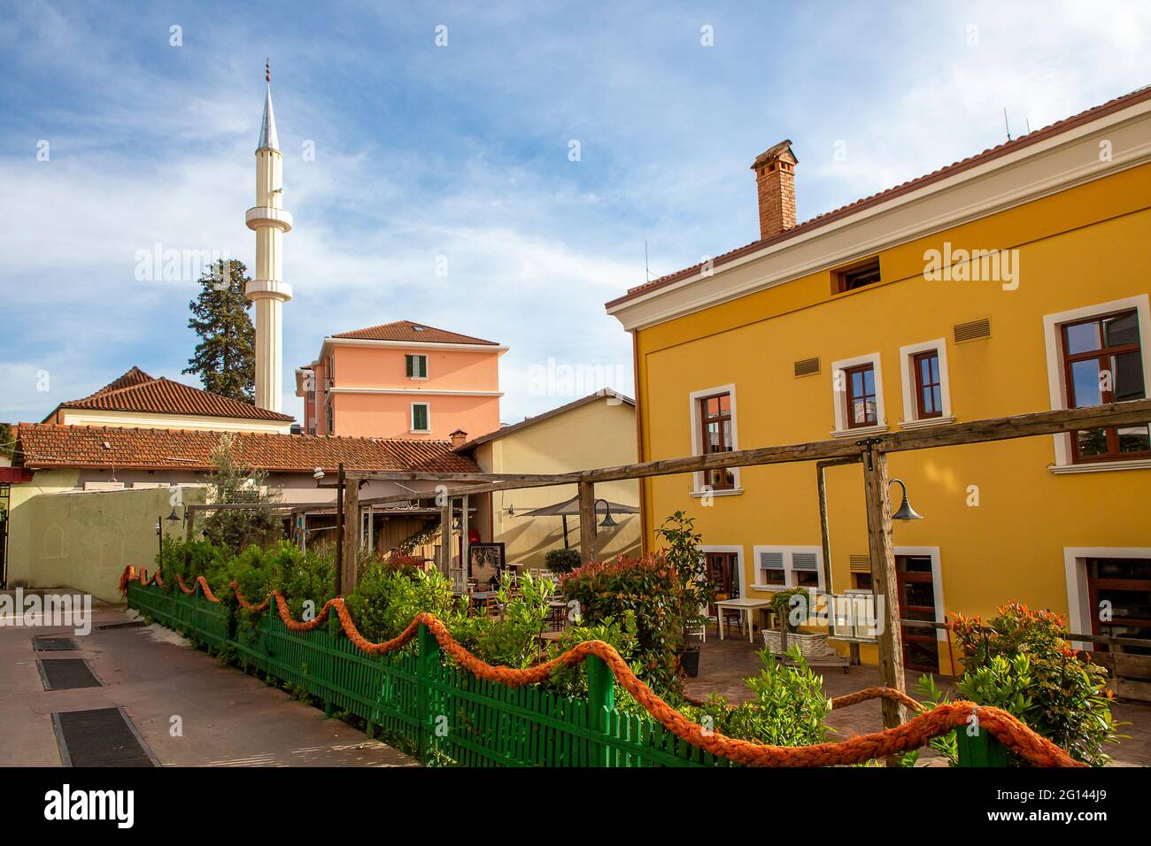 Colorful houses and mosque in Tirana, Albania Stock Photo Alamy
