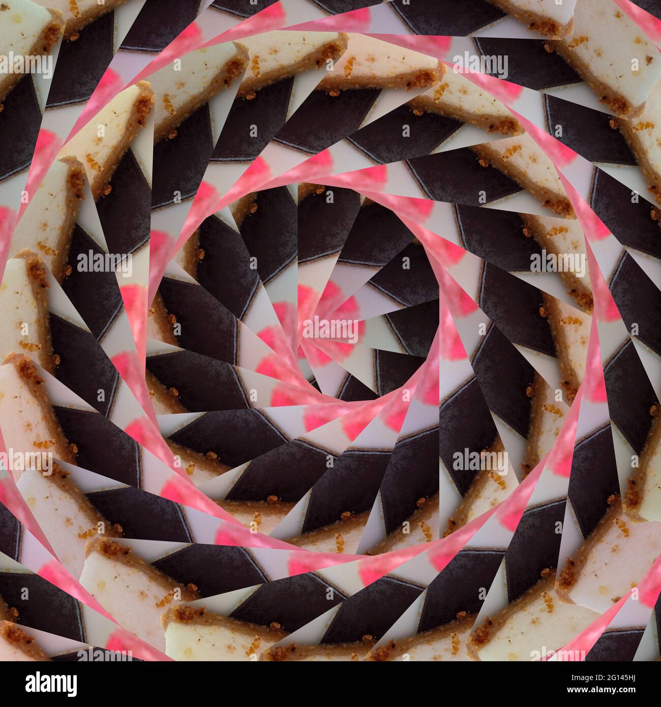 spiral vortex of a sweet cake in a brown-pink-white color.Spiral