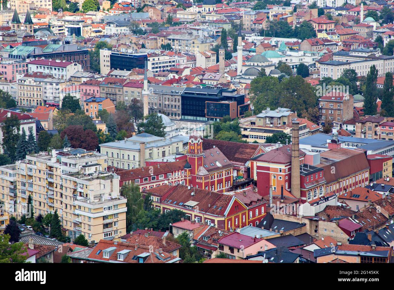 Aerial view over Sarajevo, capital of Bosnia and Herzegovina Stock Photo