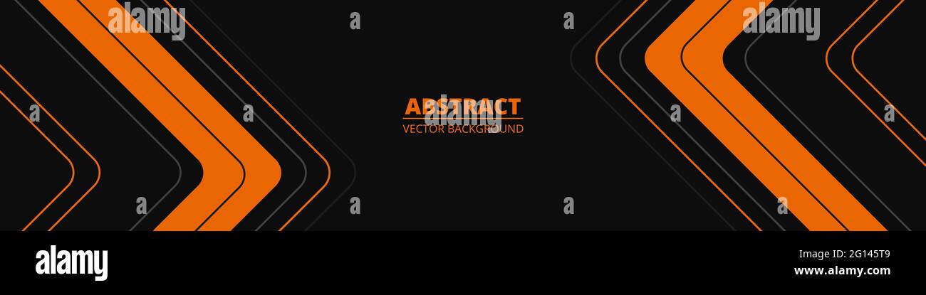 Black abstract wide banner with orange and gray lines, arrows and ...