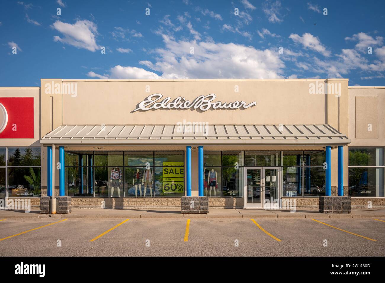 Calgary, Alberta June 3, 2021 Exterior facade of an Eddie Bauer