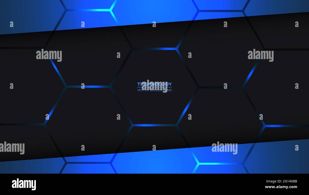 Dark gray and blue hexagonal technology vector abstract background ...