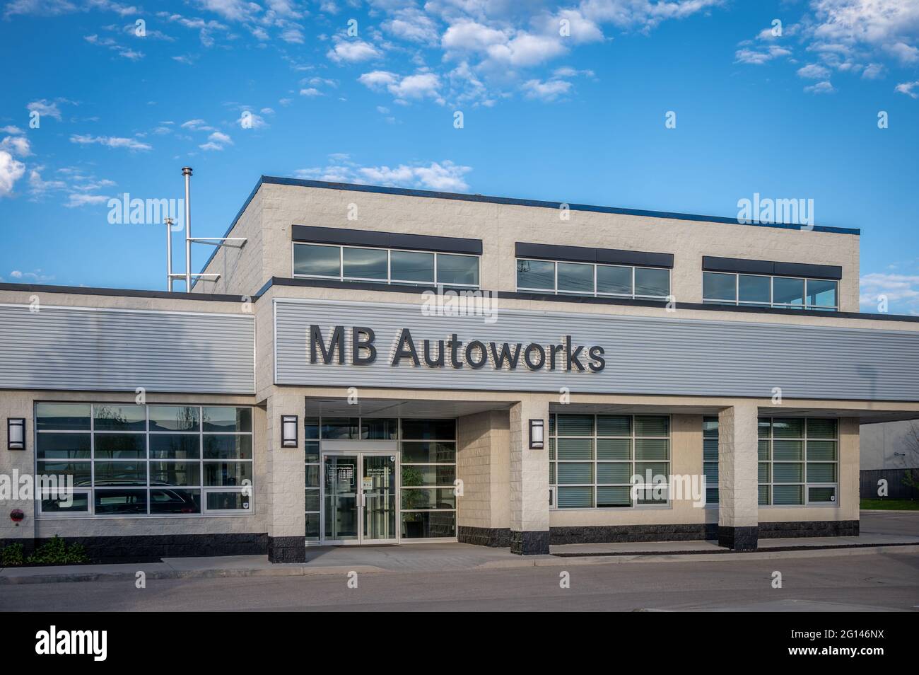 Calgary, Alberta June 3, 2021 Exterior facade of an MB Autoworks