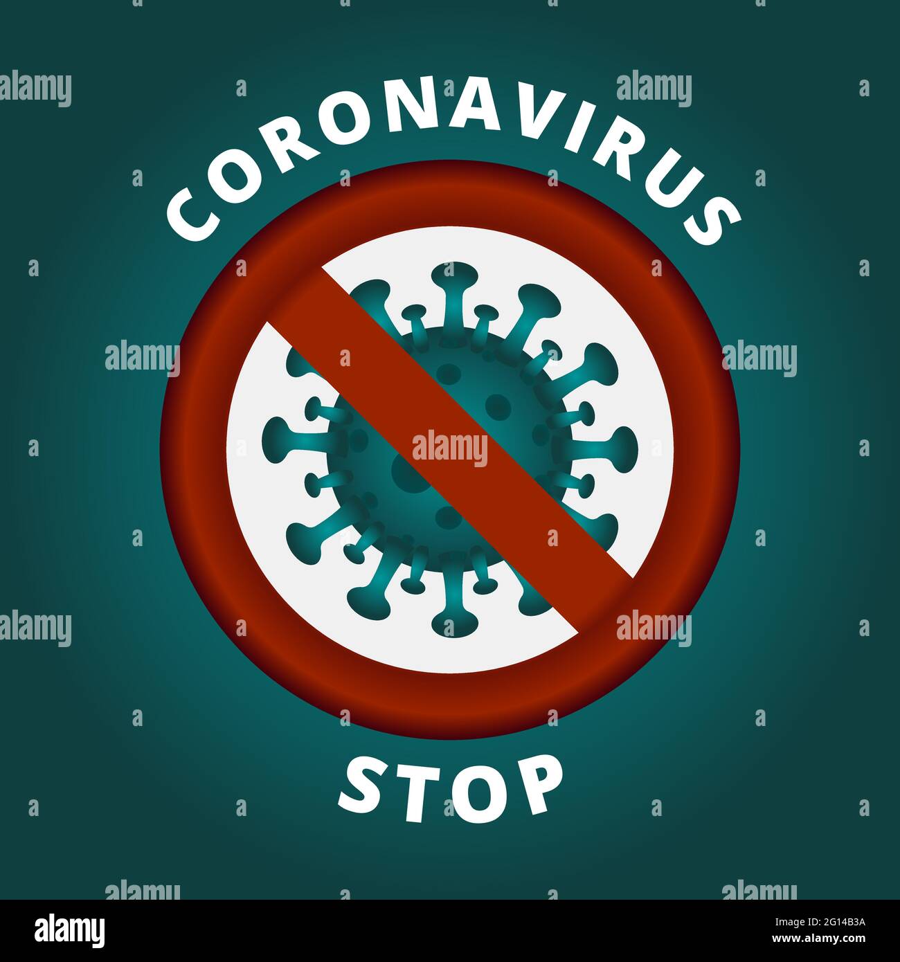 Stop coronavirus icon in red prohibitory round sign. Pandemic stop novel coronavirus outbreak covid-19. Danger of infection 2019-ncov novel Stock Vector