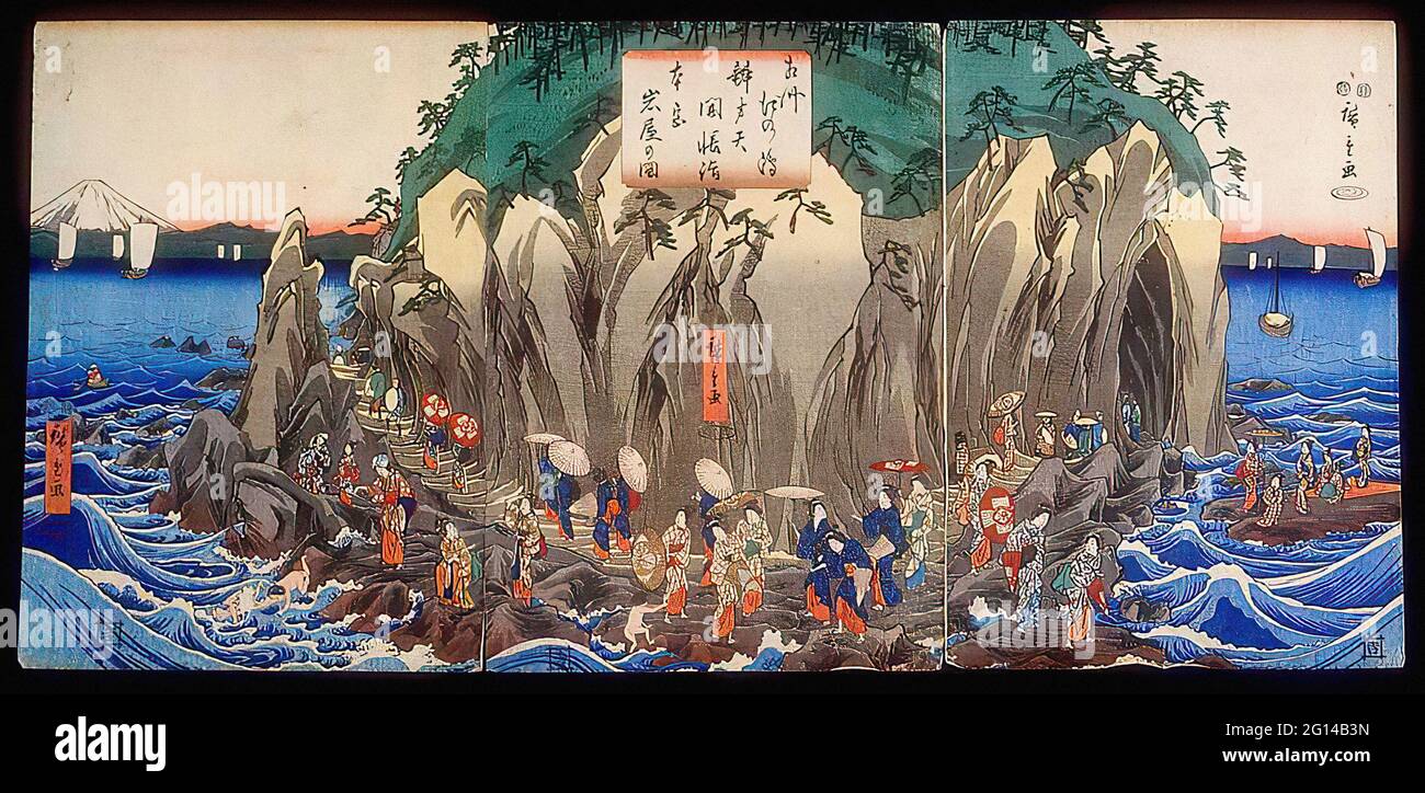 Utagawa Hiroshige I (1797–1858) 歌川広重 -  Pilgrimage Cave Shrine Benzaiten Stock Photo