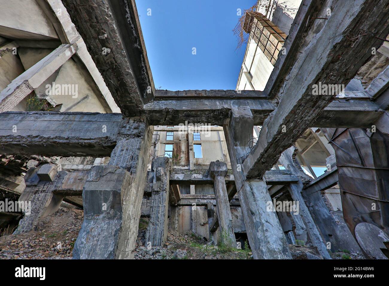 Remains of abandoned uranium plant from Soviet era in Kaji Say, Kyrgyzstan Stock Photo