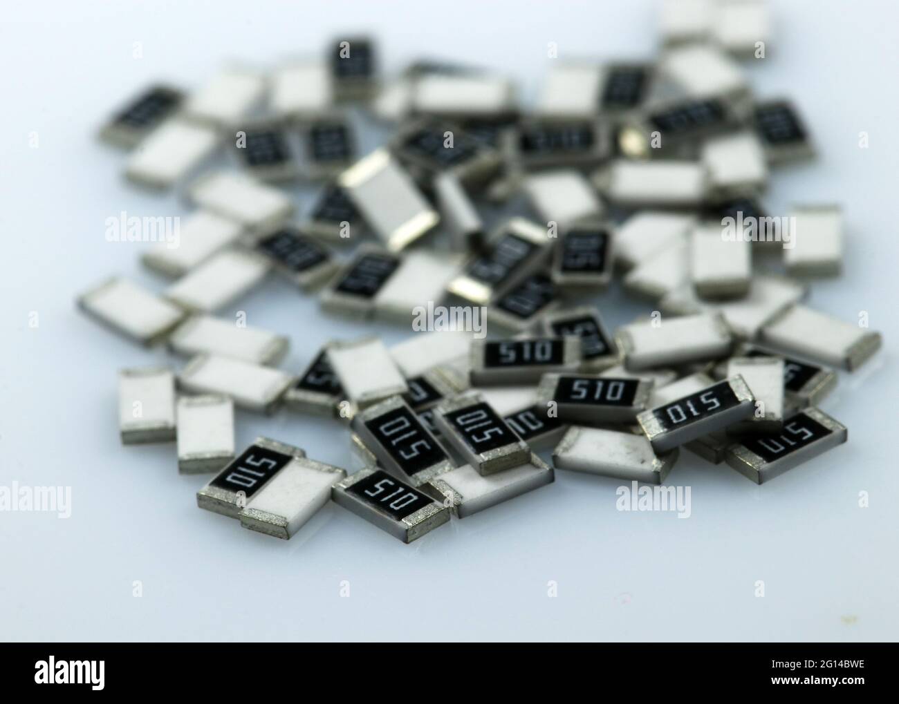 SMD resistors on white background. Ceramic resistors. Stock Photo
