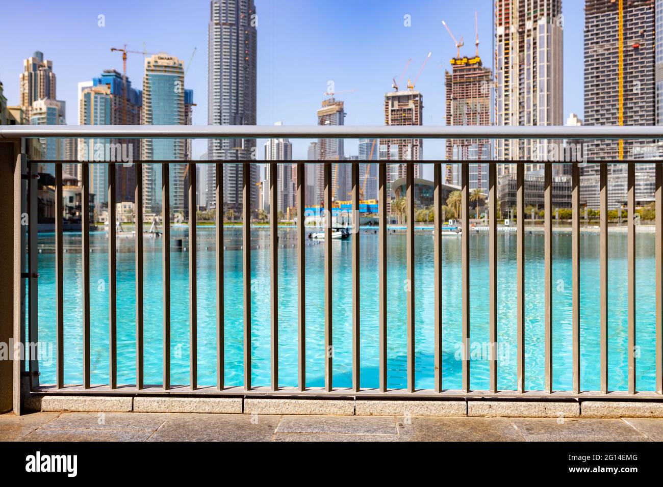 Dubai, UAE - March , 2020: The area of singing fountains near Dubai Mall Stock Photo