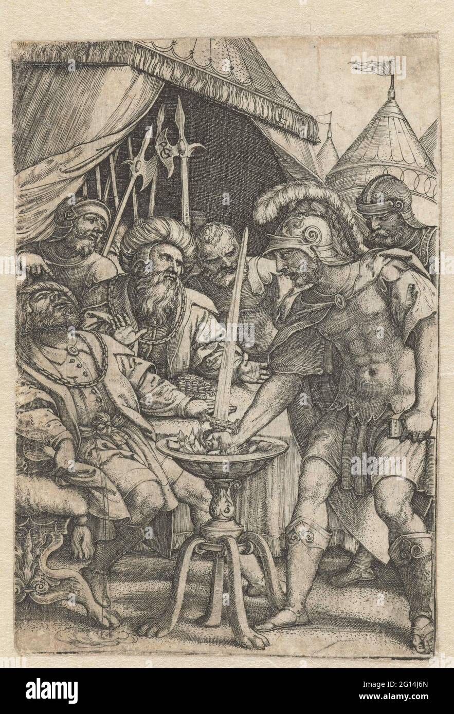 Mucius Scaevola puts right hand in the fire; Roman heroes. Mucius ...