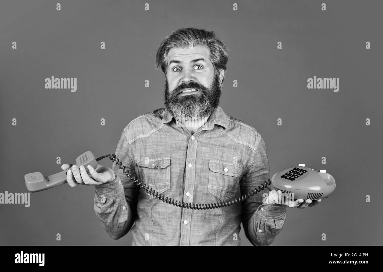 Answering machine. Bearded man phone conversation. Cold Calling Scripts ...