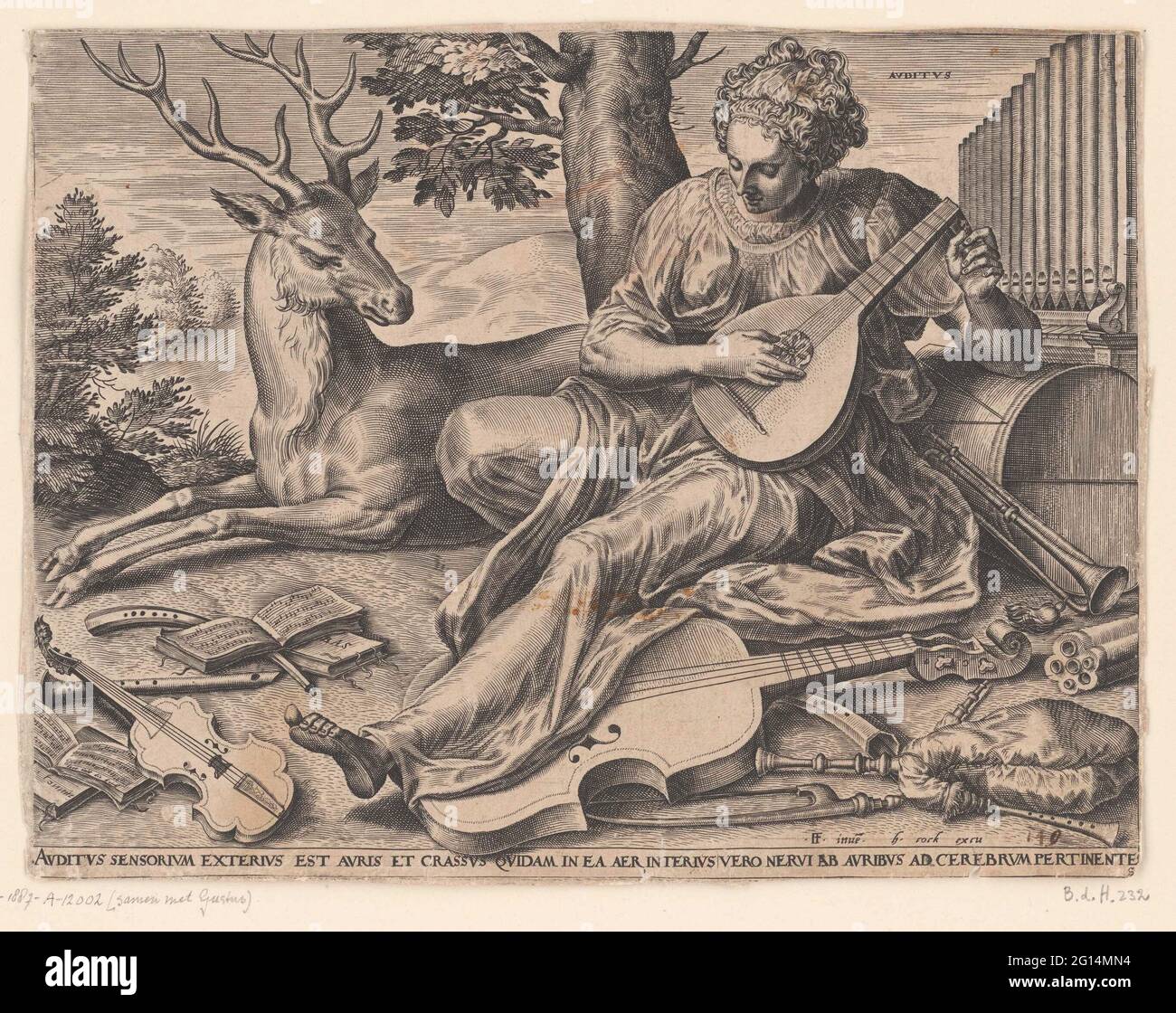 Personified Instruments The hearing (audit); The five senses. Personification of the hearing: a ...