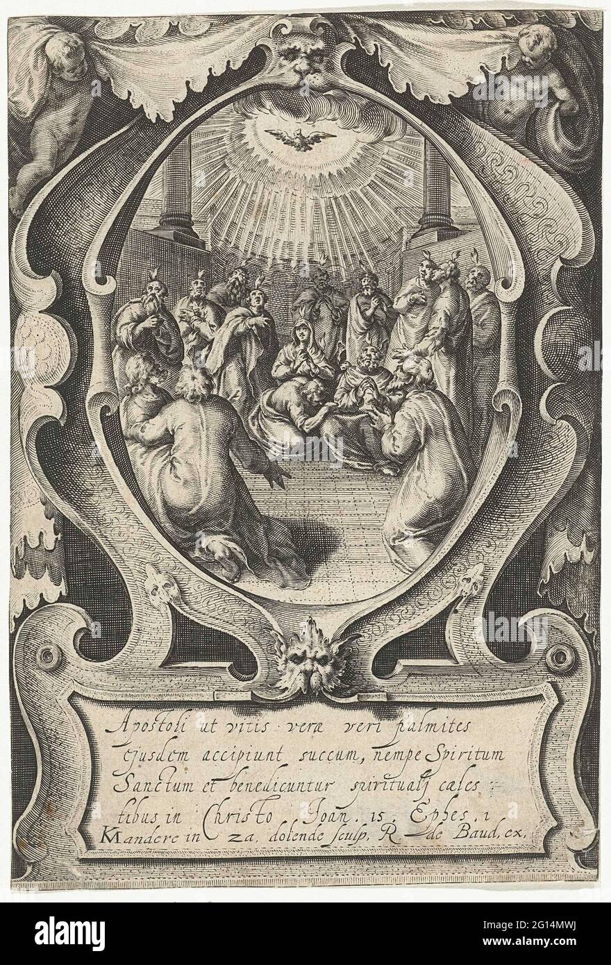 The Holy Spirit. Pigeon in a ray wreath in a picture frame surrounded by  writing and leaf ornaments. Leaf 25 Verso from a sketchbook with 37 sheets  Stock Photo - Alamy