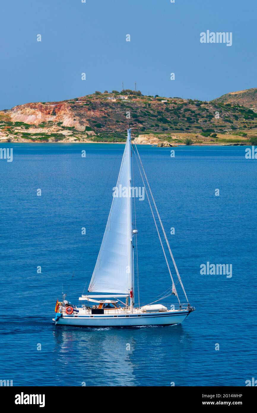 Yacht boat in Aegean sea near Milos island , Greece Stock Photo - Alamy