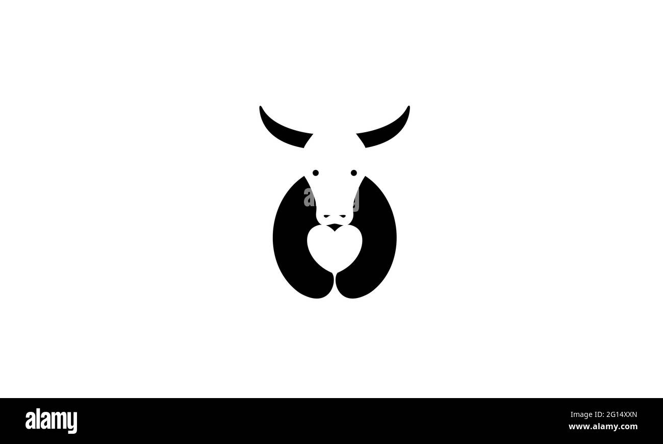 negative space cow with love logo symbol icon vector graphic design illustration Stock Vector