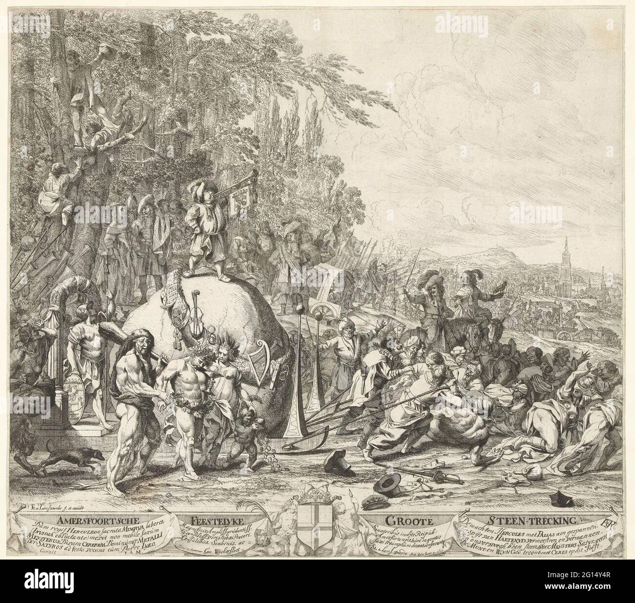 The Amersfoort stone trekking 1661 Amersfoortsche Feestellyke Groote Steen Trecking. Cartoon on the Amersfoort steering. On June 7 1661 JHR. Everard Meyster attracted a large boulder the Amersfoortse ...